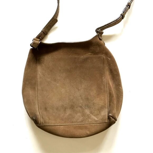 The ROW Sideby Suede Shoulder Messenger Saddle Bag Purse Womens Sage Crossbody - Picture 9 of 16